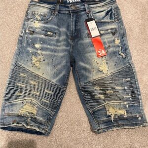 Preme Distressed Blue Denim Shorts